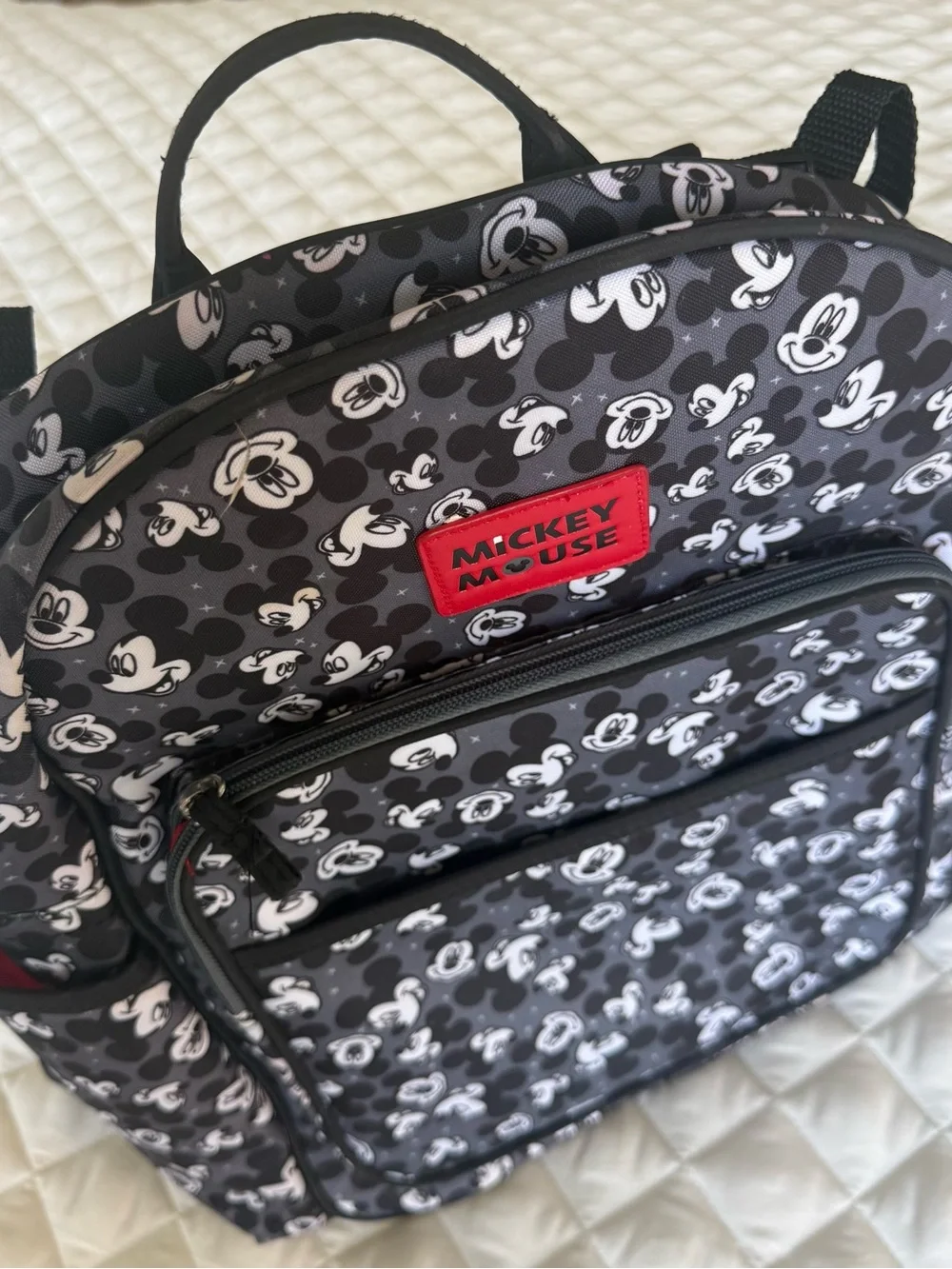 Disney Mickey Mouse Toss Head Print Backpack Diaper Bag Black Gray